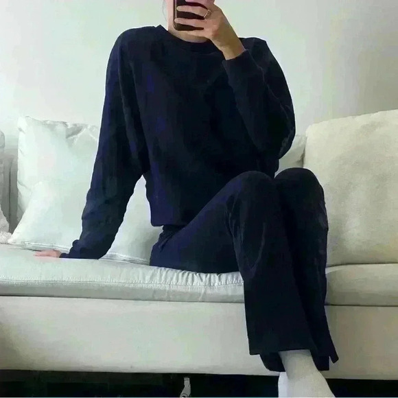 NWT Tate Jones Lounge Cozy Set Crew Sweatshirt + Side Slit Sweat Navy Si… - Picture 10 of 13